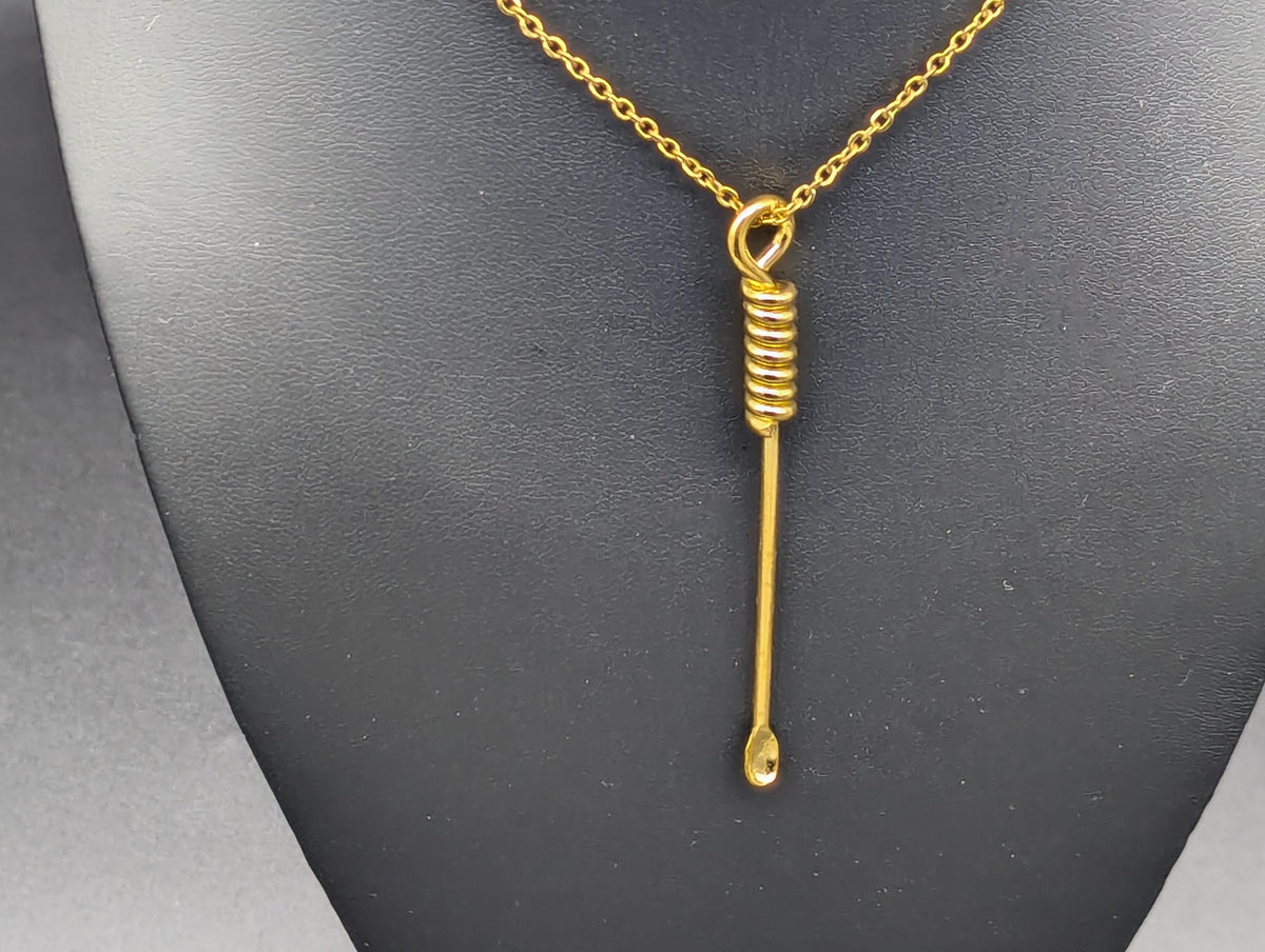 Gold Wire Wrapped Spoon Pendant w/ Matching 22" Chain & XL Large Screw Top Magic Powder Brass Jar