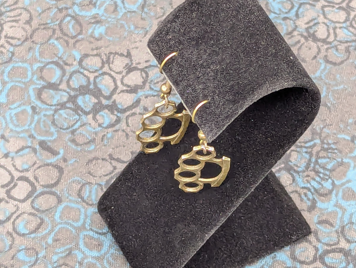 Brass Knuckle Dusters Style Antiqued Finish Dangling Earring Set