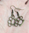 Brass Knuckle Dusters Style Antiqued Finish Dangling Earring Set