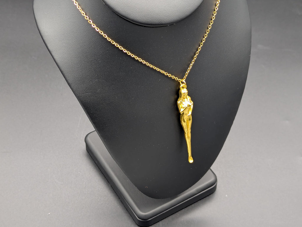 Gold Toned Powder Spell Spoon Mother Nature Pendant w/ Matching 22" Chain & Ornate Brass Magic Urn Screw Top Jar