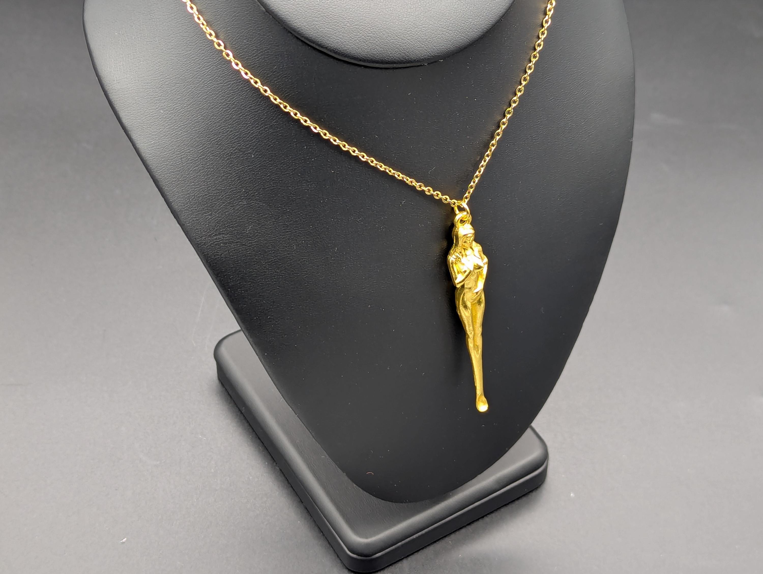 Gold Toned Powder Spell Spoon Mother Nature Pendant w/ Matching 22" Chain & Ornate Brass Magic Urn Screw Top Jar