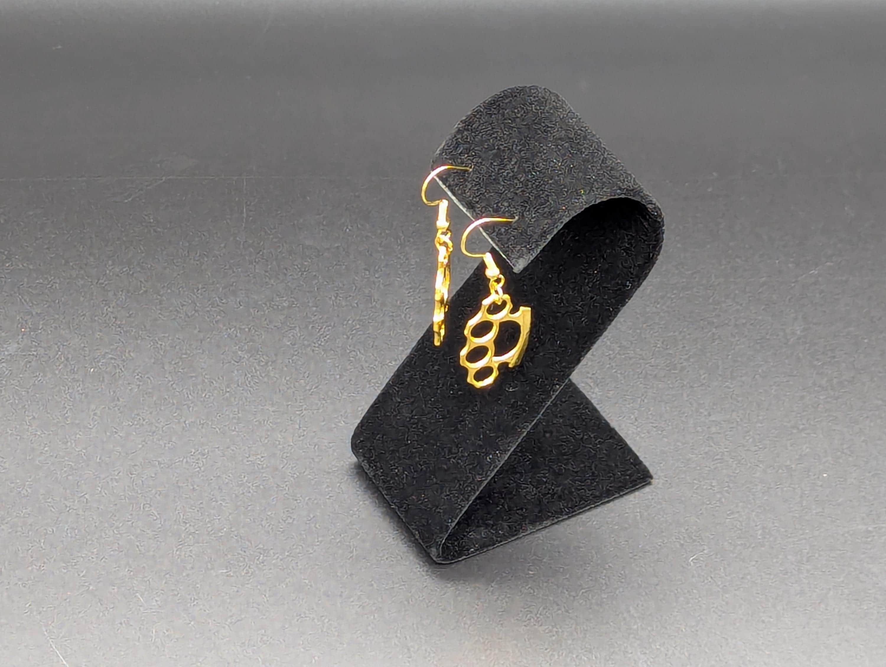 Brass Knuckle Dusters Style Gold Finish Dangling Earring Set
