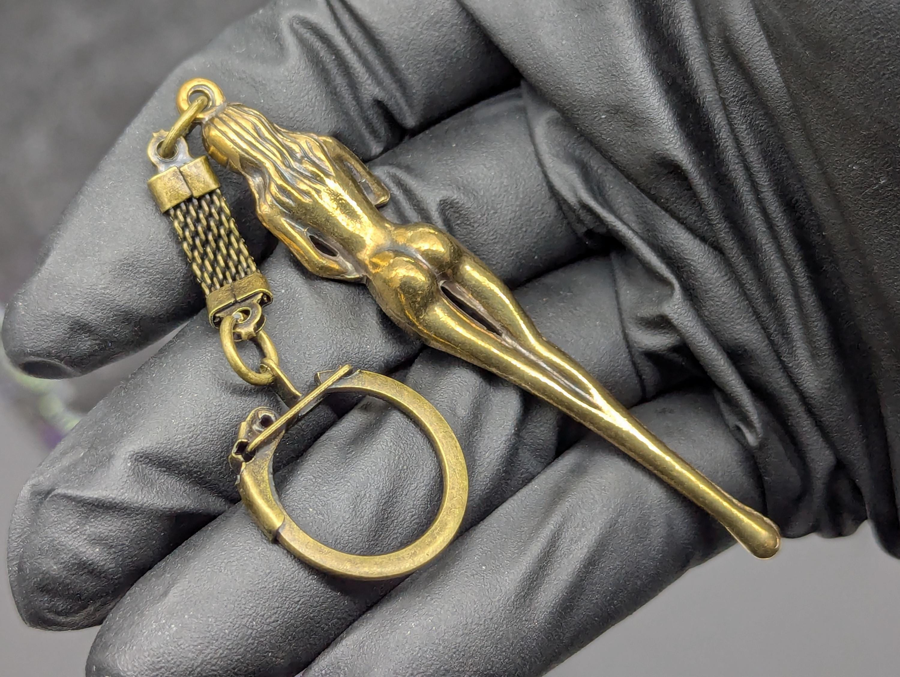 Antiqued Brass Rave EDC Girl Goddess Figurine Mini Spoon Keyring