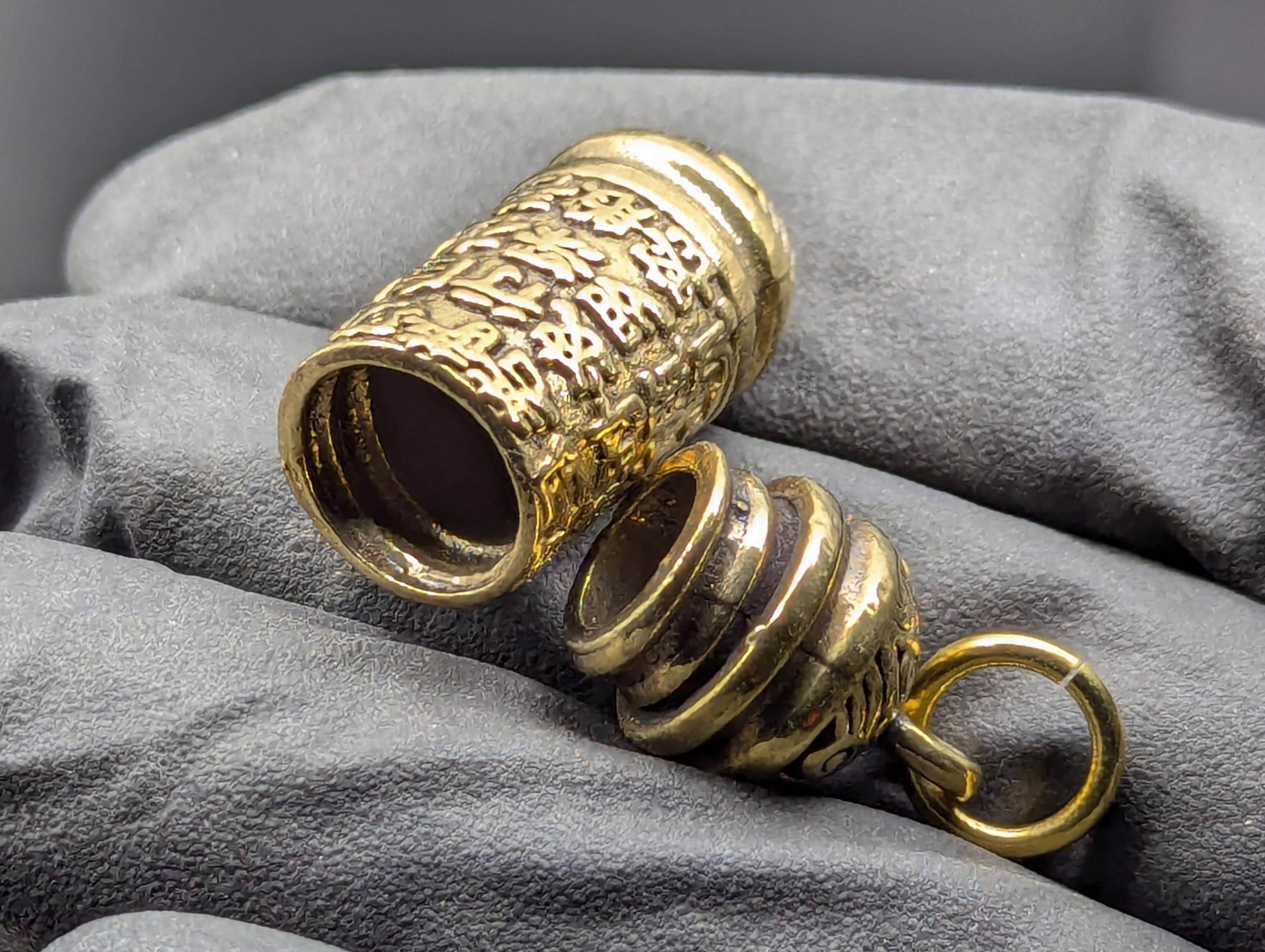 Gold Toned Powder Spell Spoon Mother Nature Pendant w/ Matching 22" Chain & Ornate Brass Magic Urn Screw Top Jar