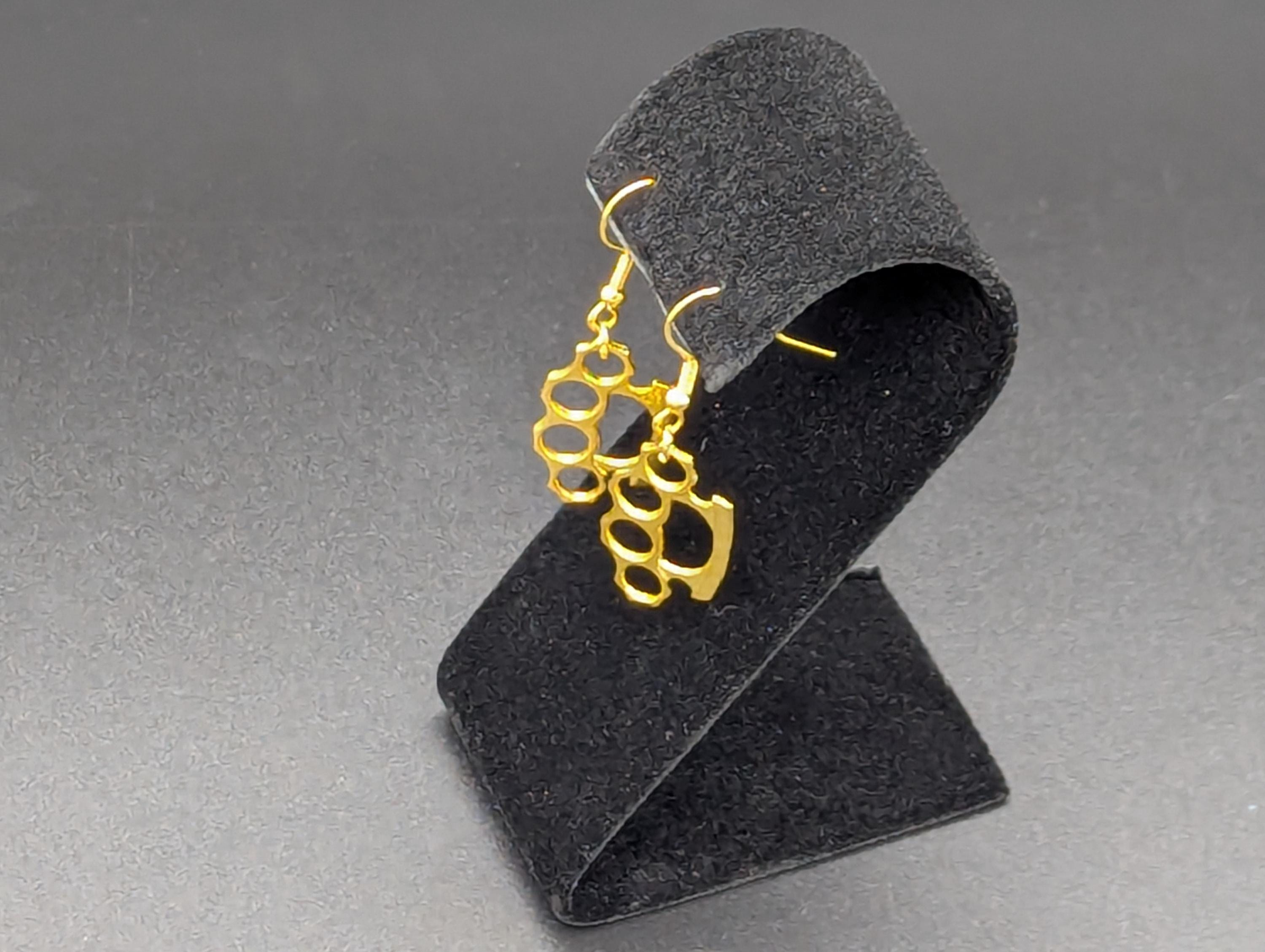 Brass Knuckle Dusters Style Gold Finish Dangling Earring Set