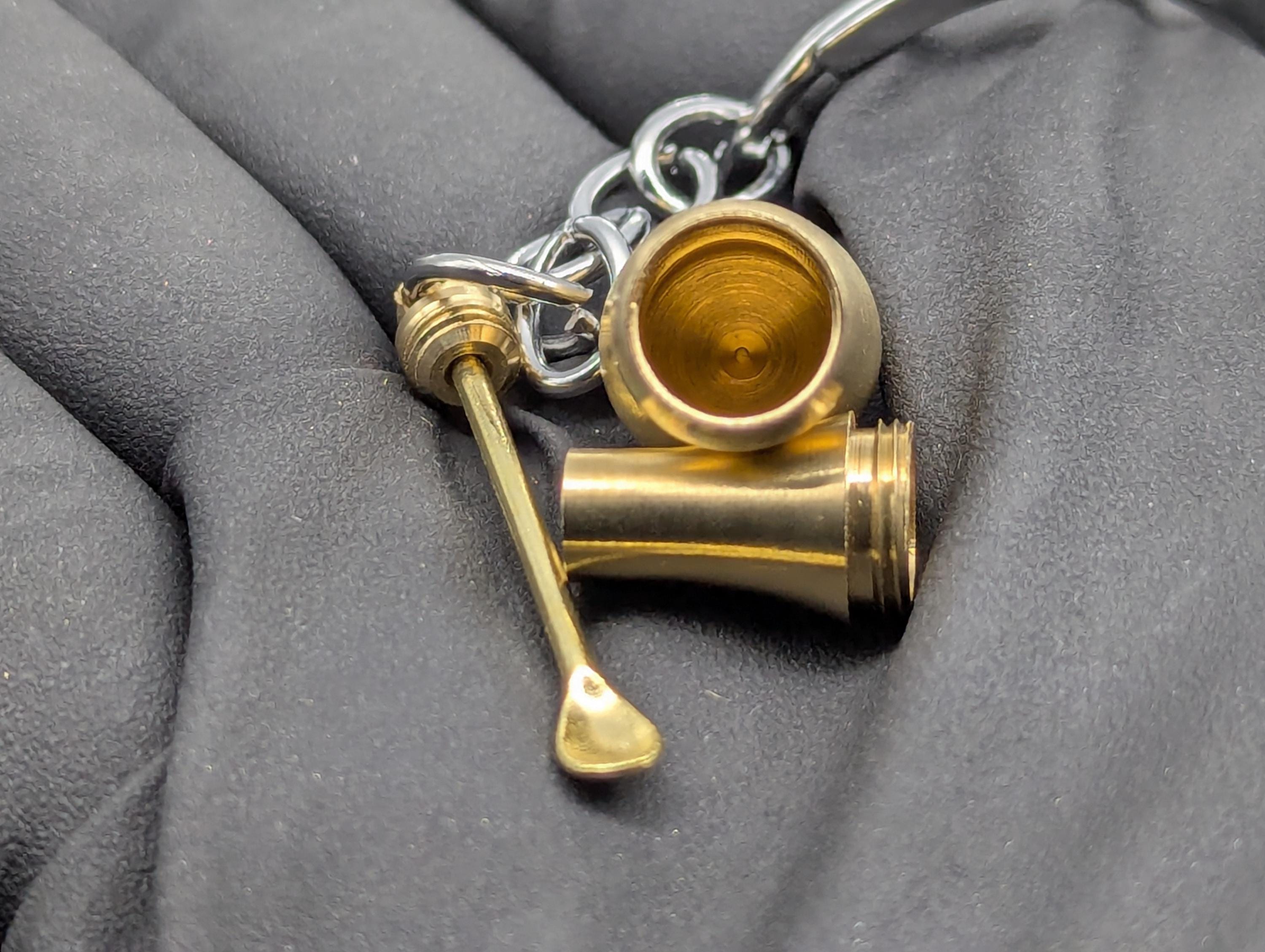 Brass Magic Spell Powder Ash Urn Mini Spoon & Screw Top Jar Amulet Keyring