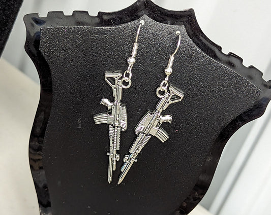 Bayonet Rifle Style Silver Finish Dangling Hook Earrings