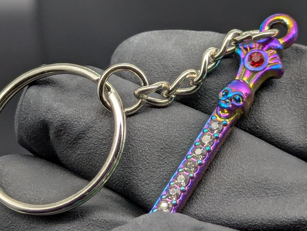 Rainbow Titanium Bling Skull Magic Spell Ash Ritual Spoon Keyring