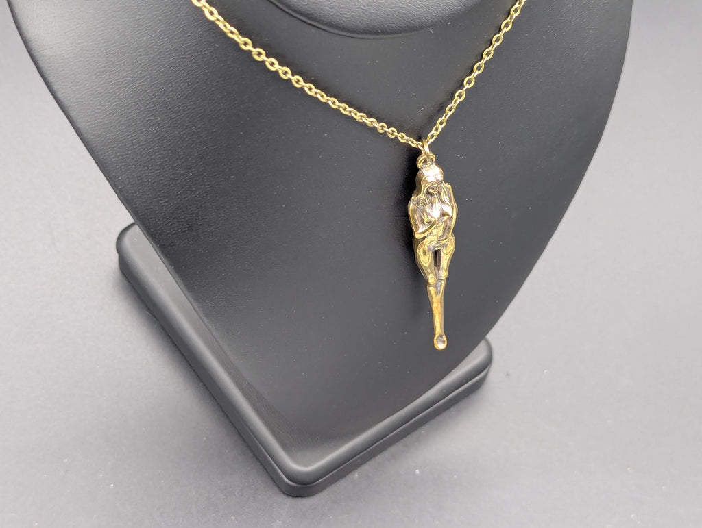24" Antiqued Bronze Retro Burlesque Risque Nudie Girl Spoon w/ Steel Link EDC Necklace