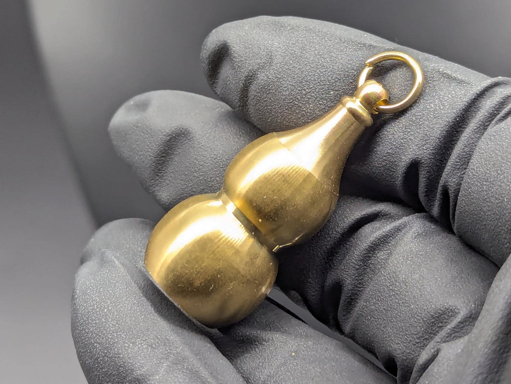 Gold Wire Wrapped Spoon Pendant w/ Matching 22" Chain & XL Large Screw Top Magic Powder Brass Jar