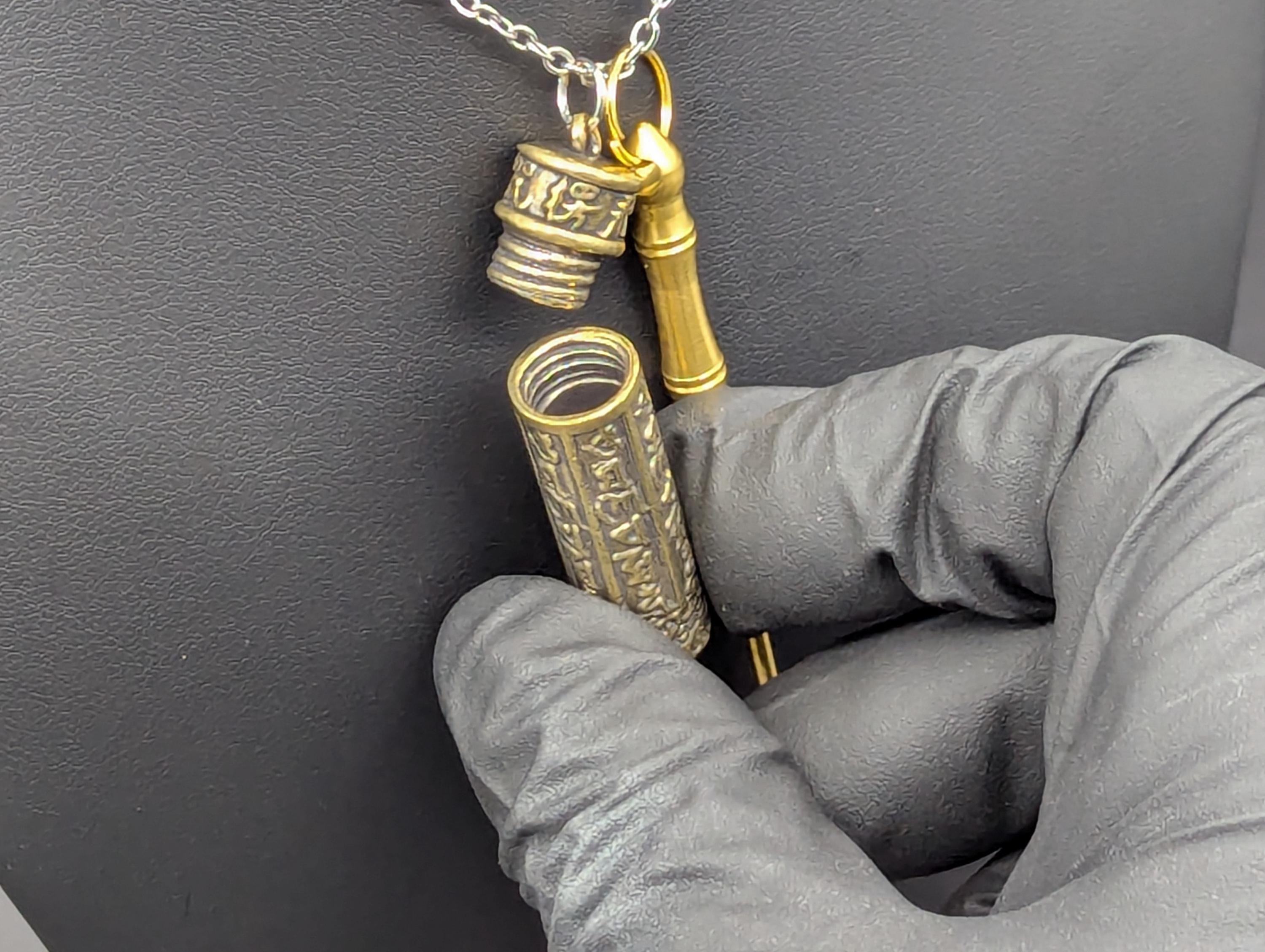 Brass Combo Pick And Mini Spoon Pendant w/ 22" Chain & Brass Jar