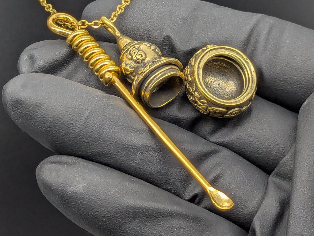 Gold Tone Spell Spoon Pendant with Brass Magic Urn - 22" Chain