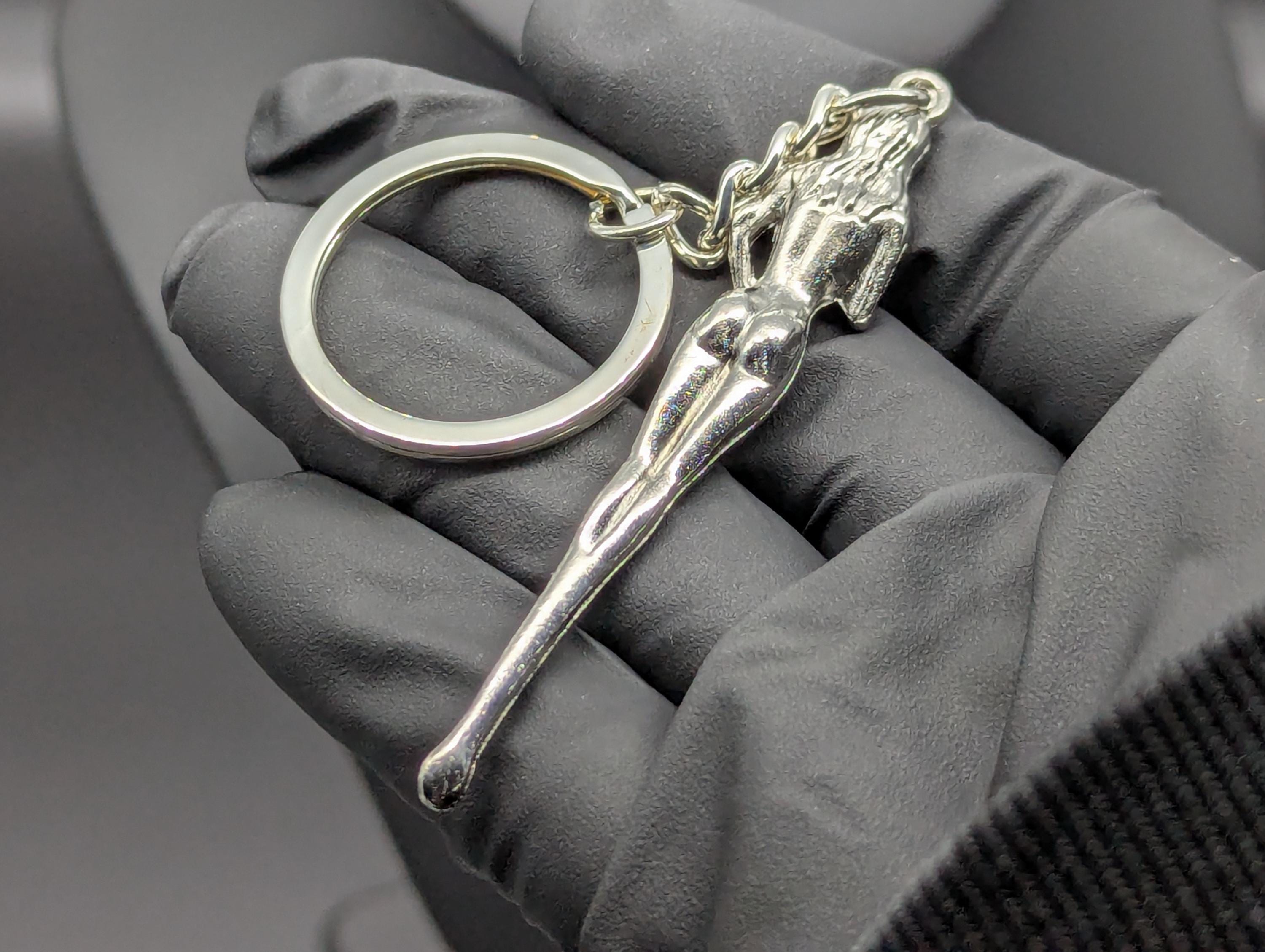 Chrome Silver Finished Alloy Retro Burlesque Risque Nudie Girl Spoon Keyring