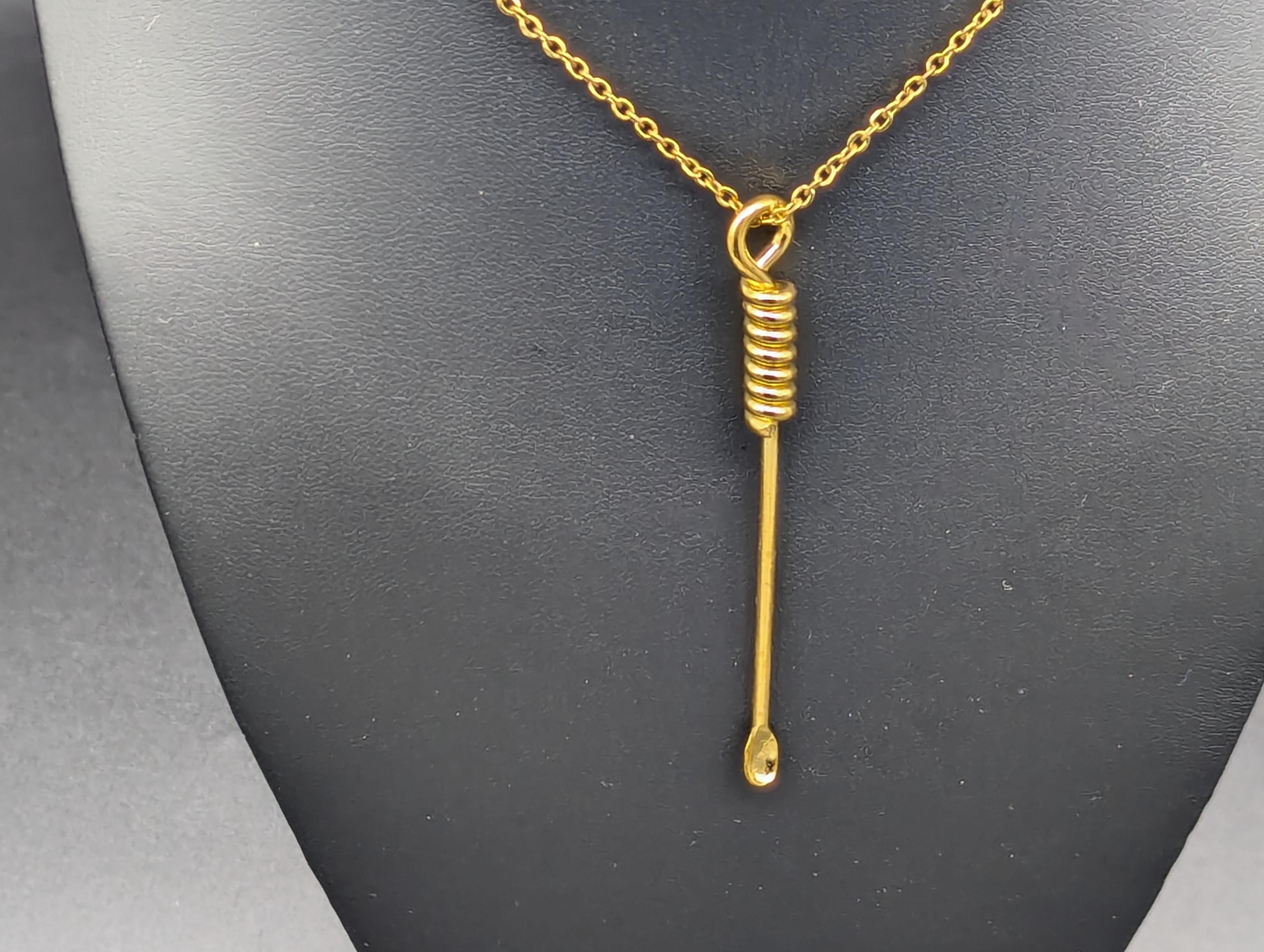 Gold Wire Wrapped Spoon Pendant w/ Matching 22" Chain & XL Large Screw Top Magic Powder Brass Jar
