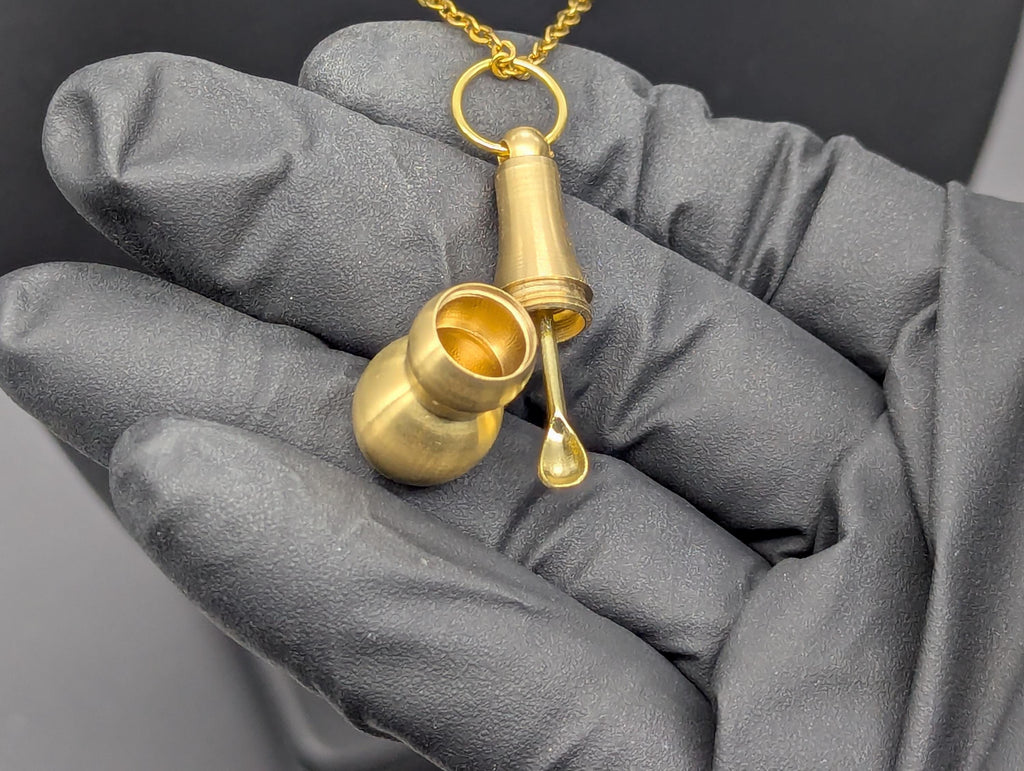 22" Gold Tone EDC Rave Screw Top Magic Ash Urn & Mini Spoon Necklace Combo
