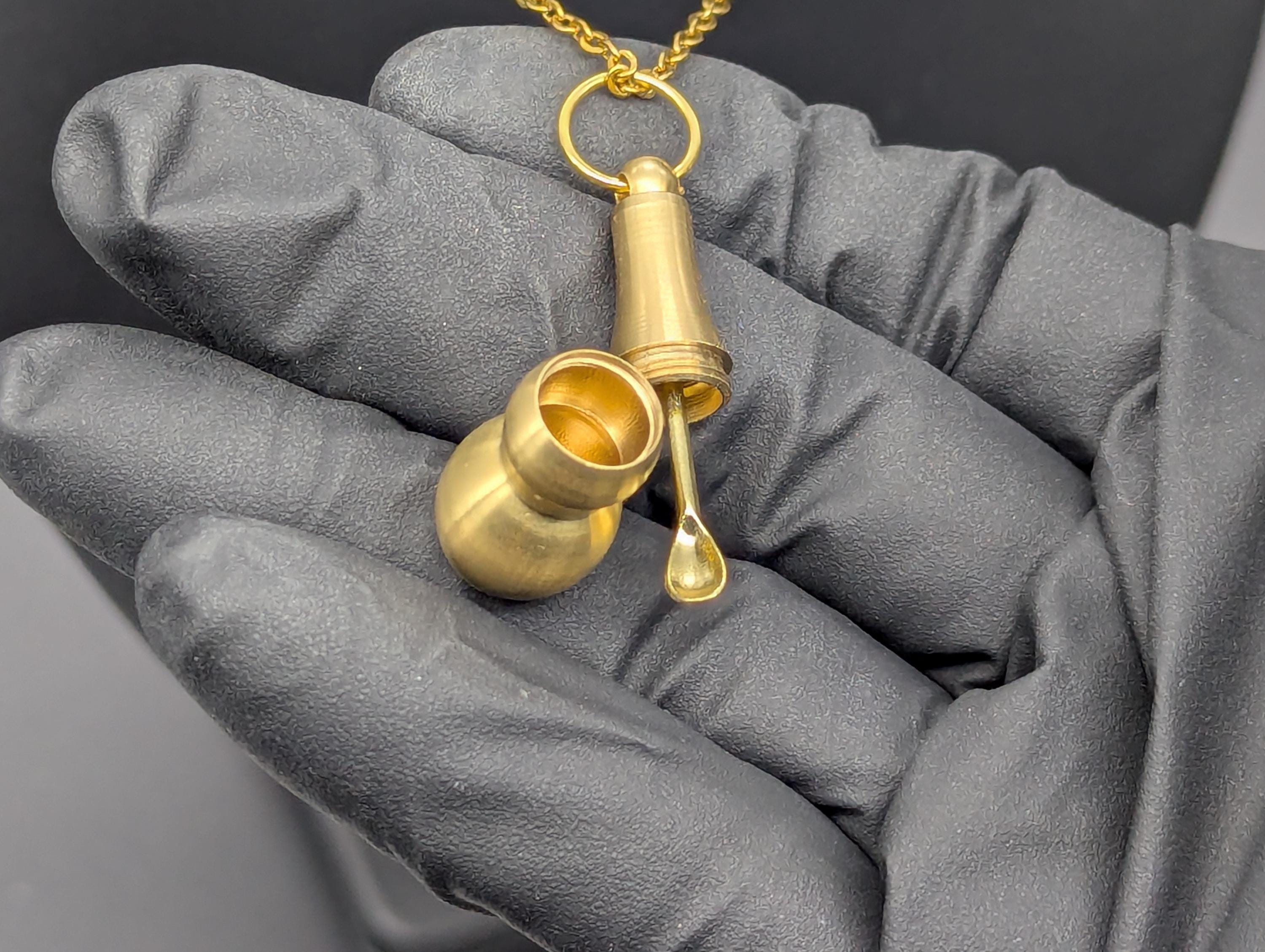 22" Gold Tone EDC Rave Screw Top Magic Ash Urn & Mini Spoon Necklace Combo