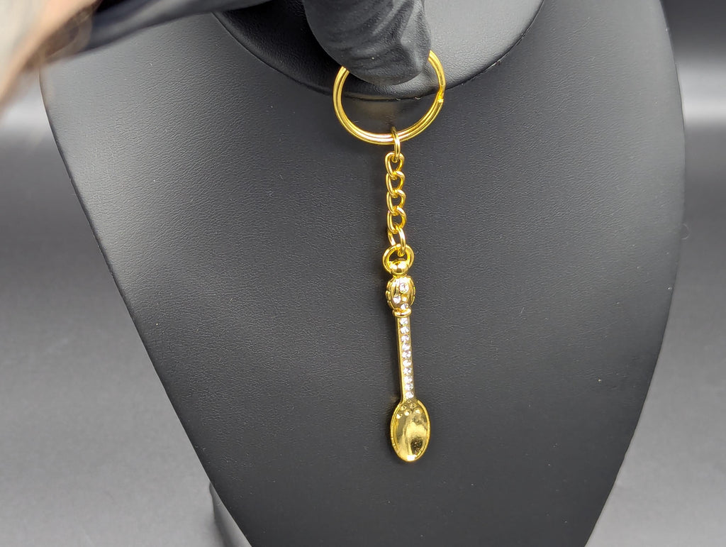 Gold Bling Mini Magic Powder Spoon Keyring