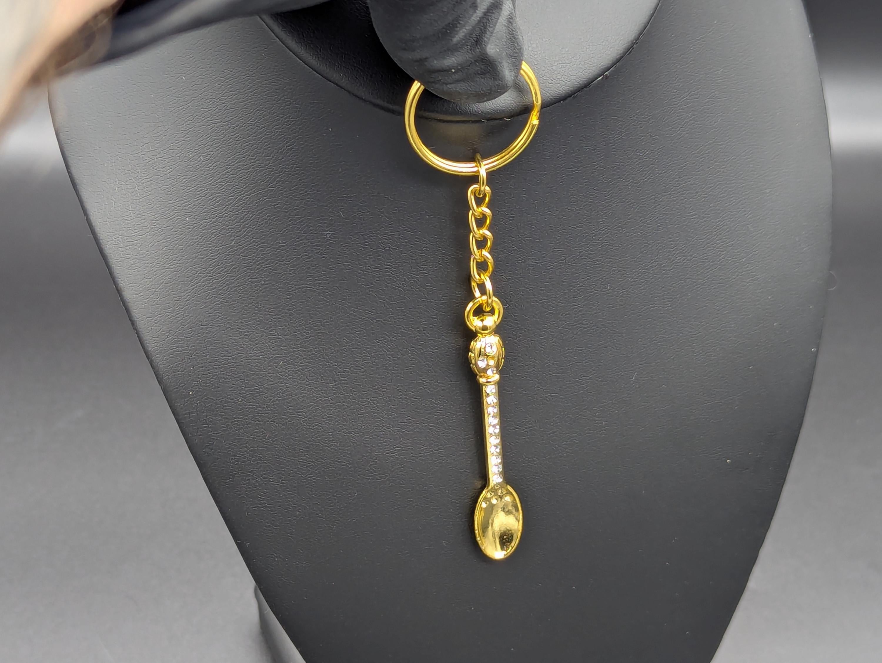 Gold Bling Mini Magic Powder Spoon Keyring
