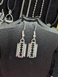 Faux Razor Blade Style Silver Finish Dangling Earring Set