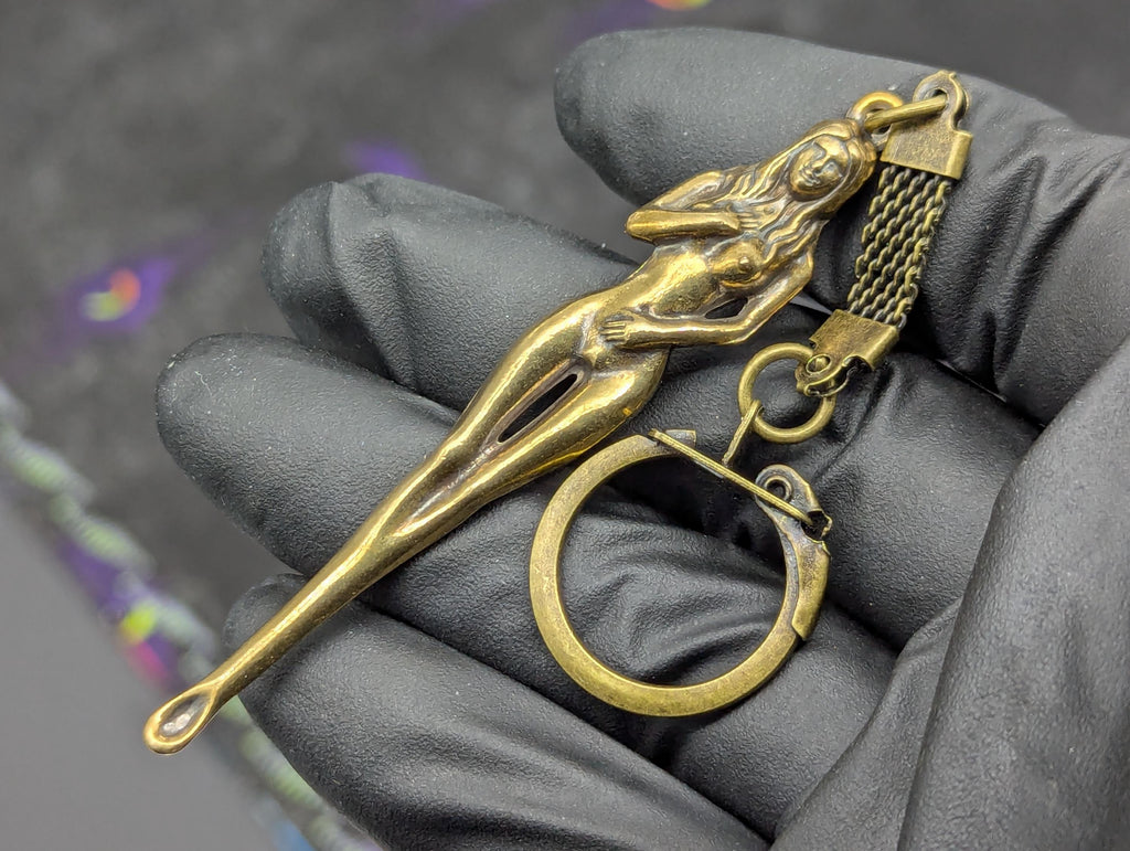 Antiqued Brass Rave EDC Girl Goddess Figurine Mini Spoon Keyring