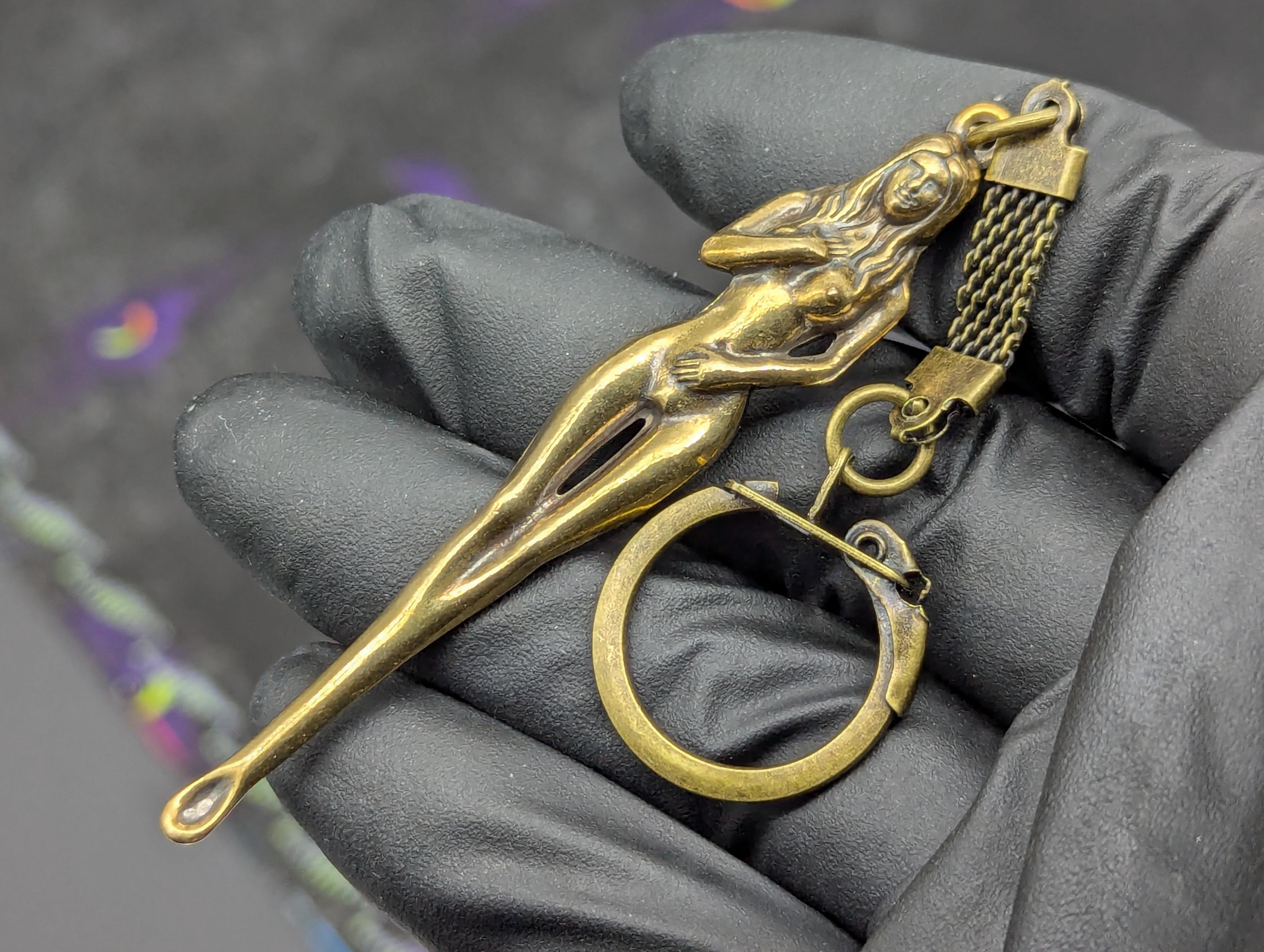 Antiqued Brass Rave EDC Girl Goddess Figurine Mini Spoon Keyring