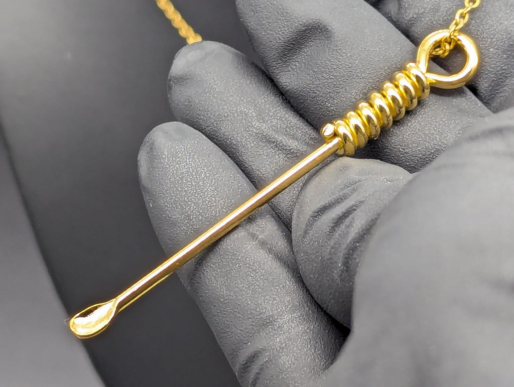 Gold Wire Wrapped Spoon Pendant w/ Matching 22" Chain & XL Large Screw Top Magic Powder Brass Jar