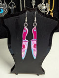Pink On Pink Skull Butcher Style Halloween Dangling Earring Set