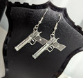 Big Cal Pistol Silver Finish Dangling Hook Earrings