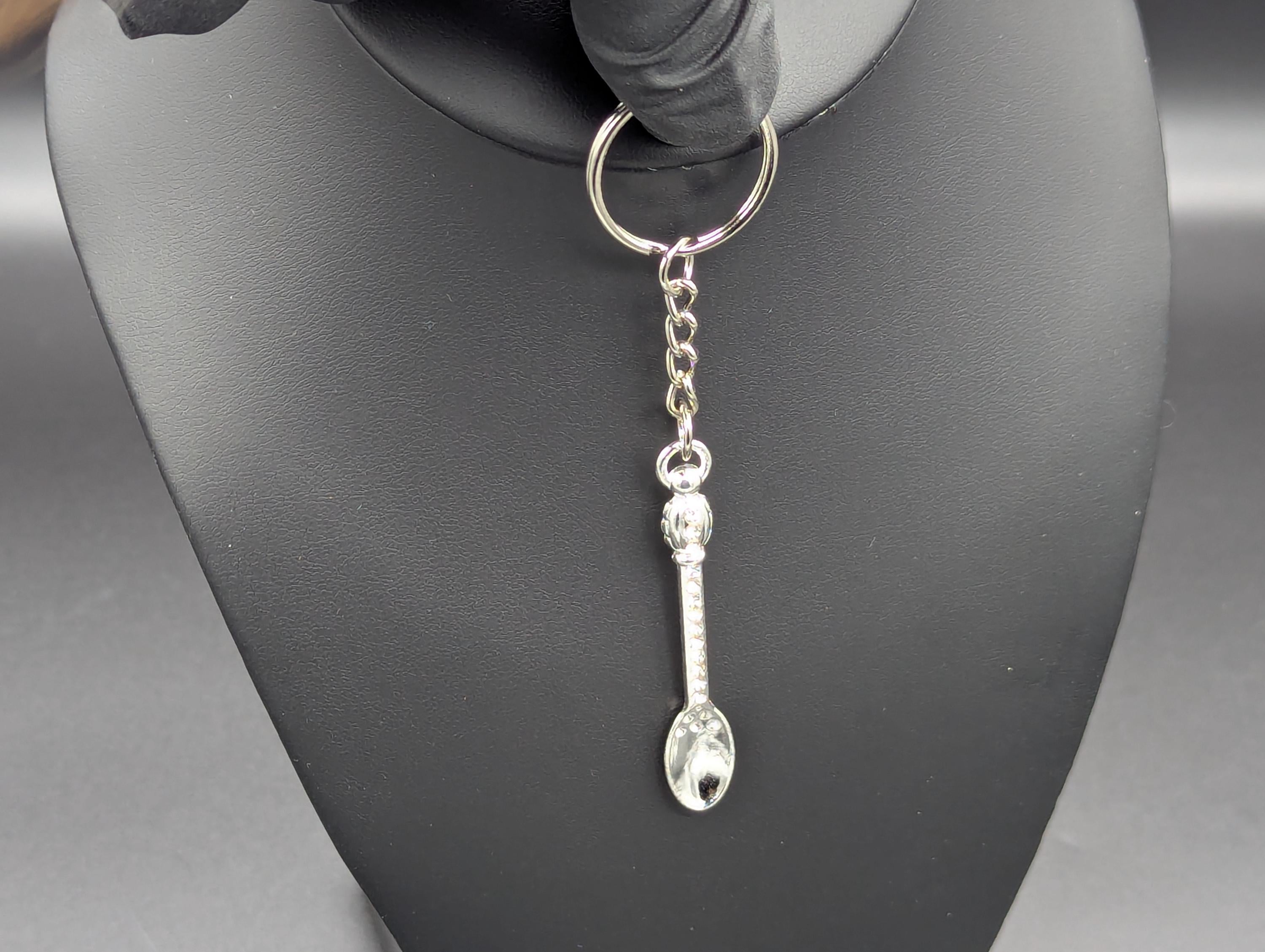 Silver Bling Mini Magic Powder Spoon Keyring