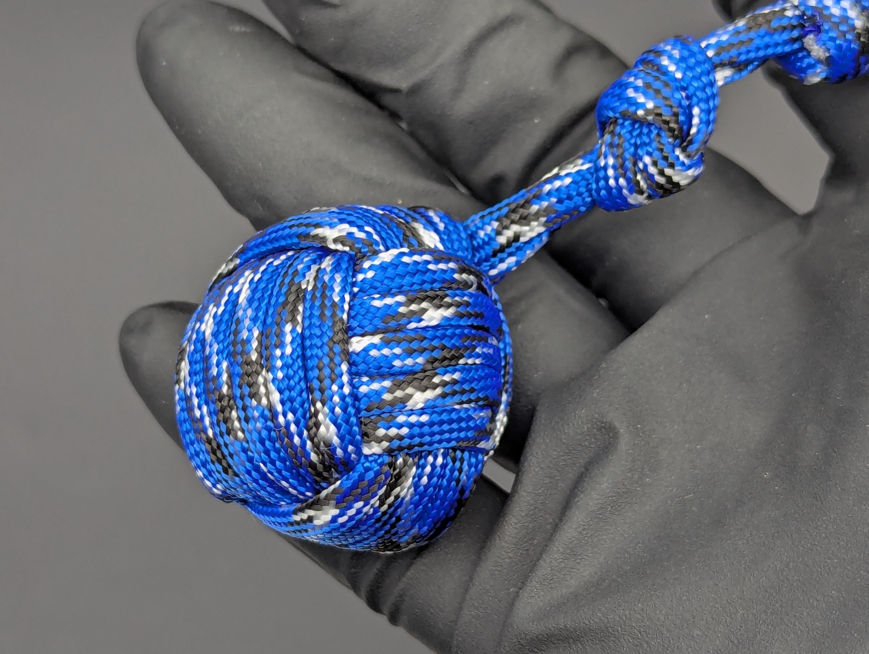 3 Oz Blue White & Black Paracord Monkey Fist Keyring