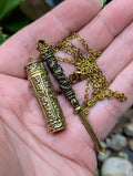 Antiqued Year Of The Dragon Spoon Pendant w/ 22" Gold Toned Chain & Mini Urn Screw Top Jar