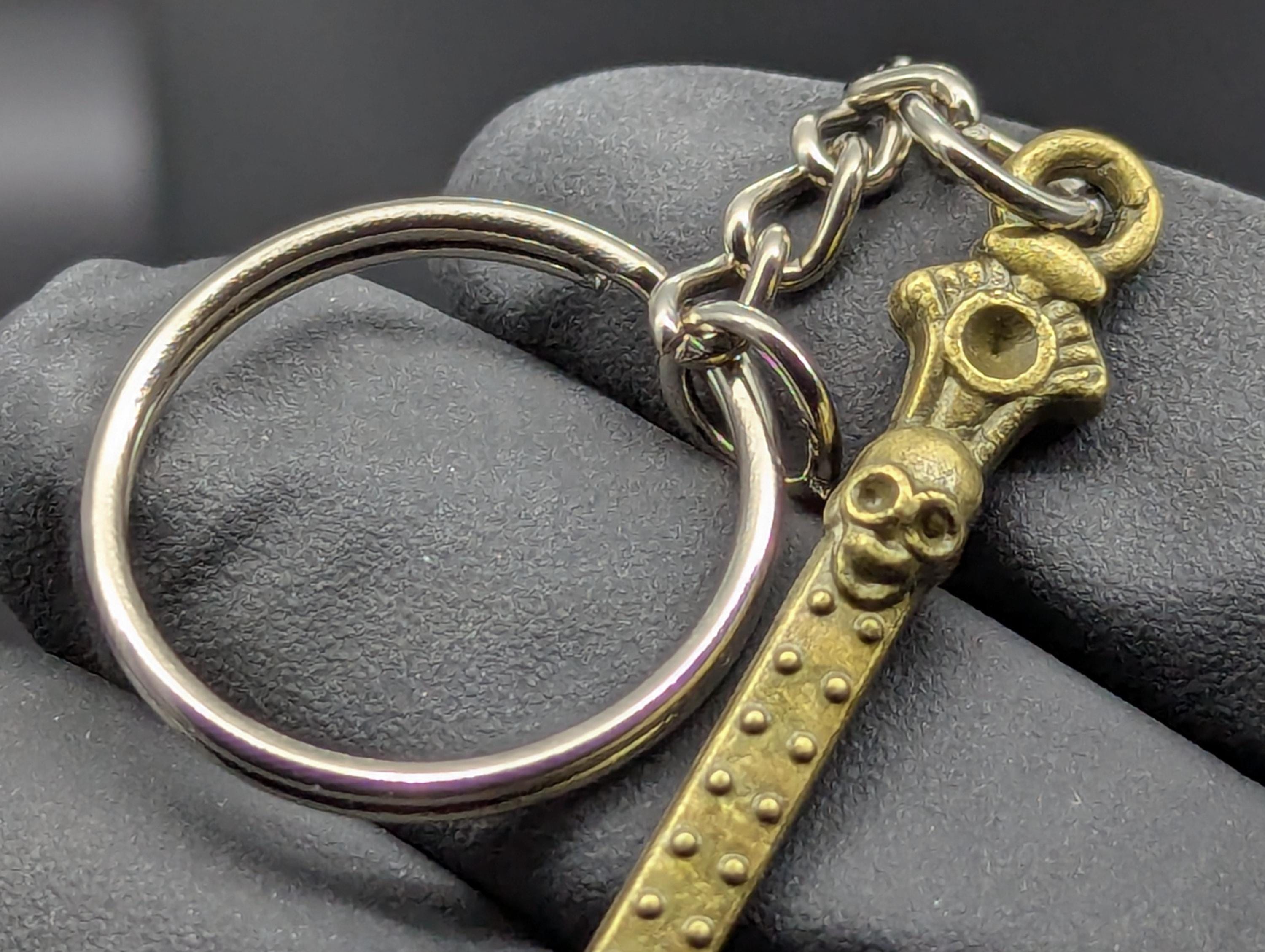 Antiqued Brass Bling Skull Magic Spell Ash Ritual Spoon Keyring