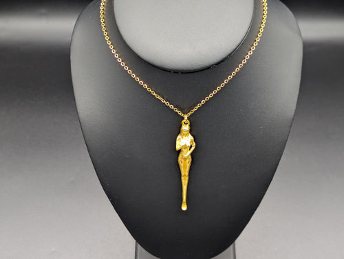 22" Gold Tone Retro Burlesque Risque Nudie Girl Spoon w/ Steel Link EDC Necklace