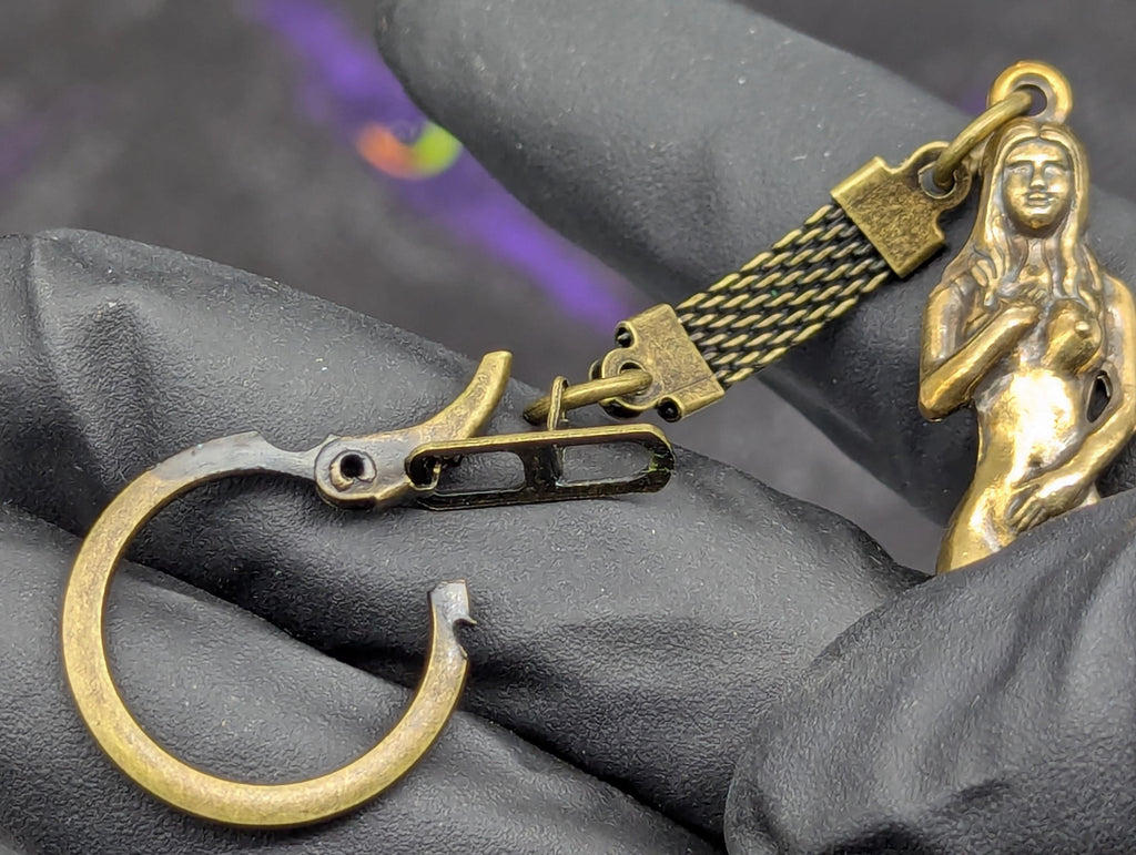 Antiqued Brass Rave EDC Girl Goddess Figurine Mini Spoon Keyring