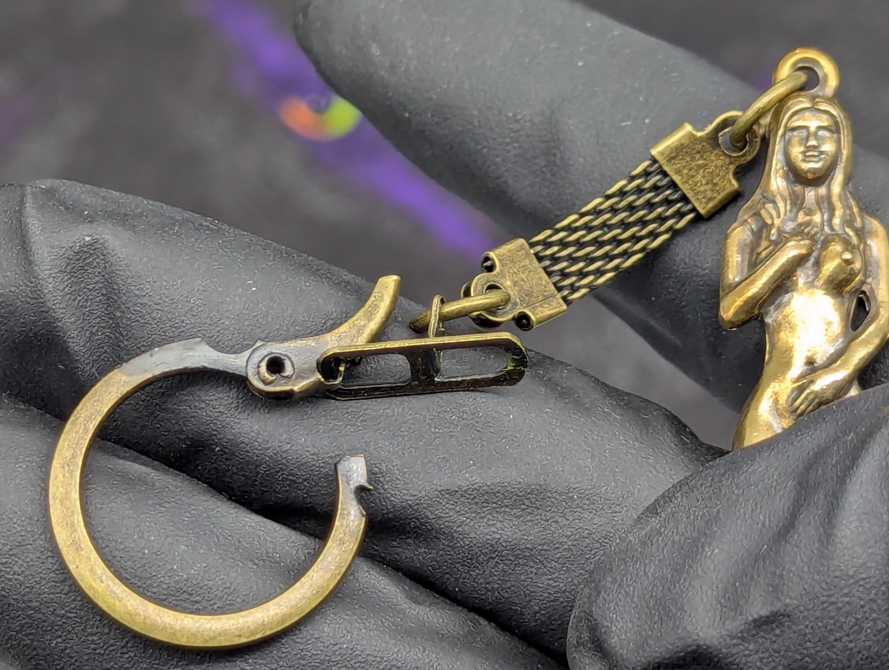 Antiqued Brass Rave EDC Girl Goddess Figurine Mini Spoon Keyring