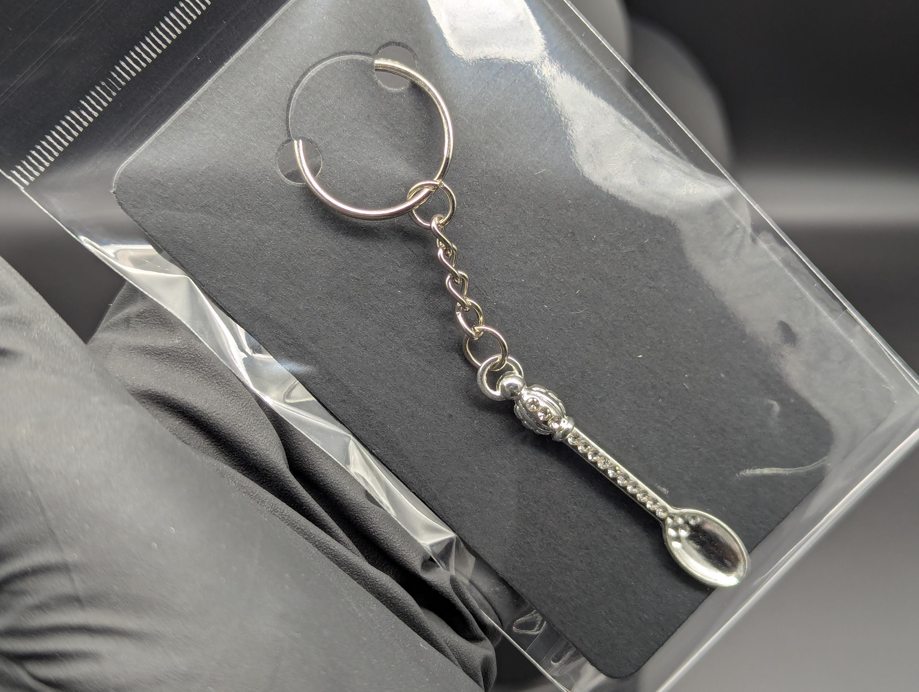 Silver Bling Mini Magic Powder Spoon Keyring