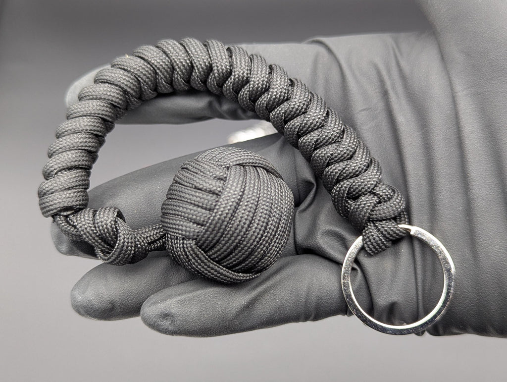 3 Oz Solid Black Paracord Monkey Fist Keyring
