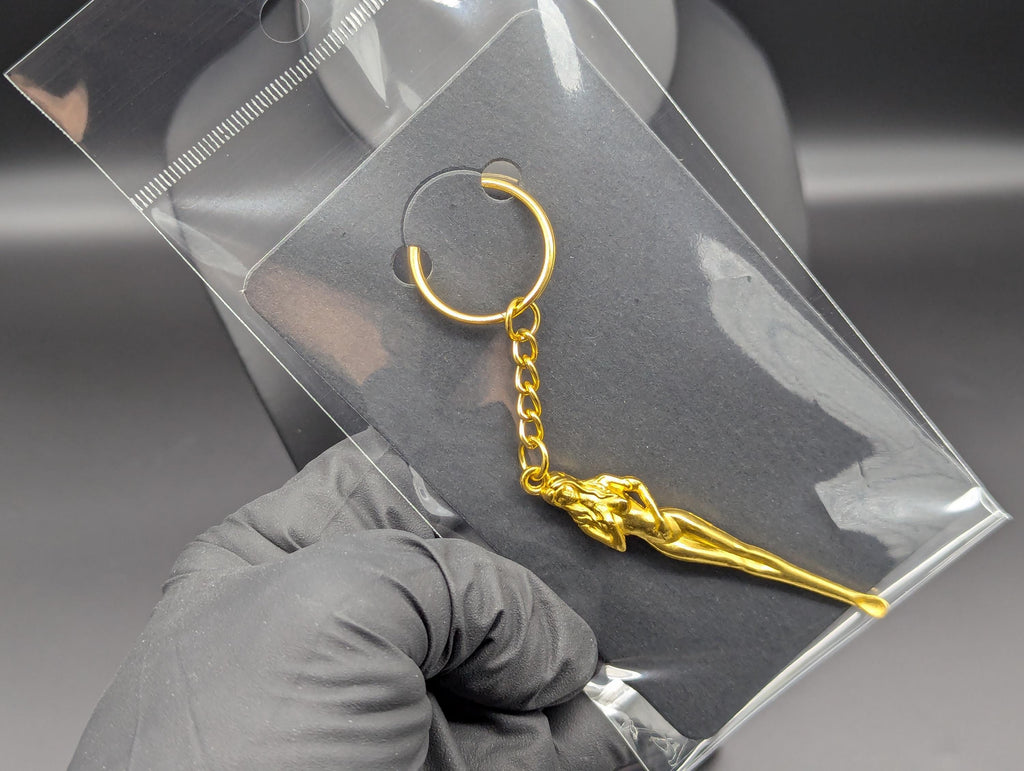 Gold Tone Retro Burlesque Risque Nudie Girl Spoon Keyring