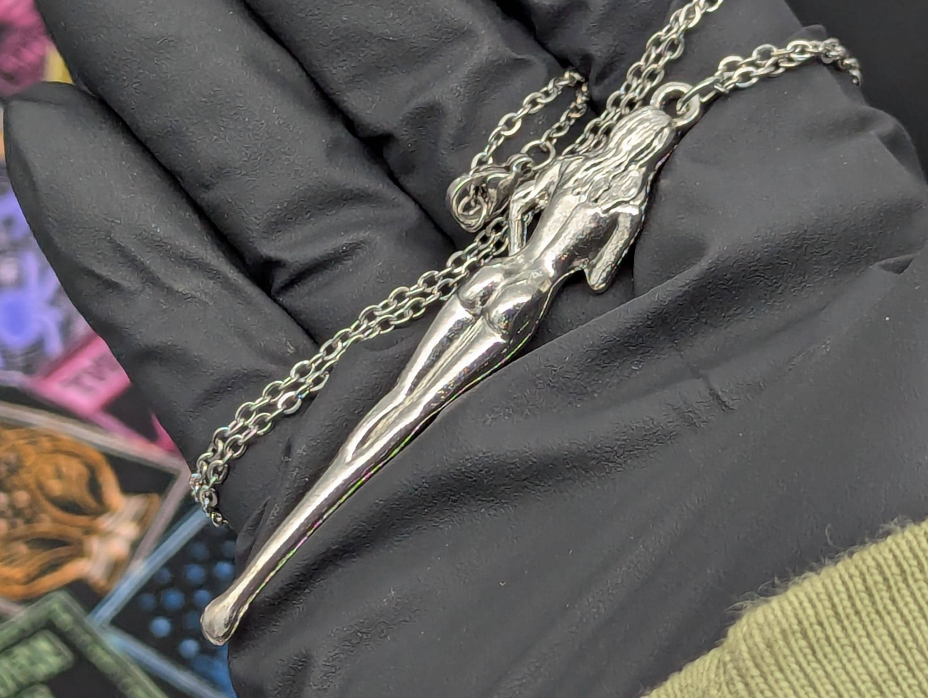 Silver Burlesque Risque Goddess Woman Spoon w/ 22" Steel Link EDC Necklace