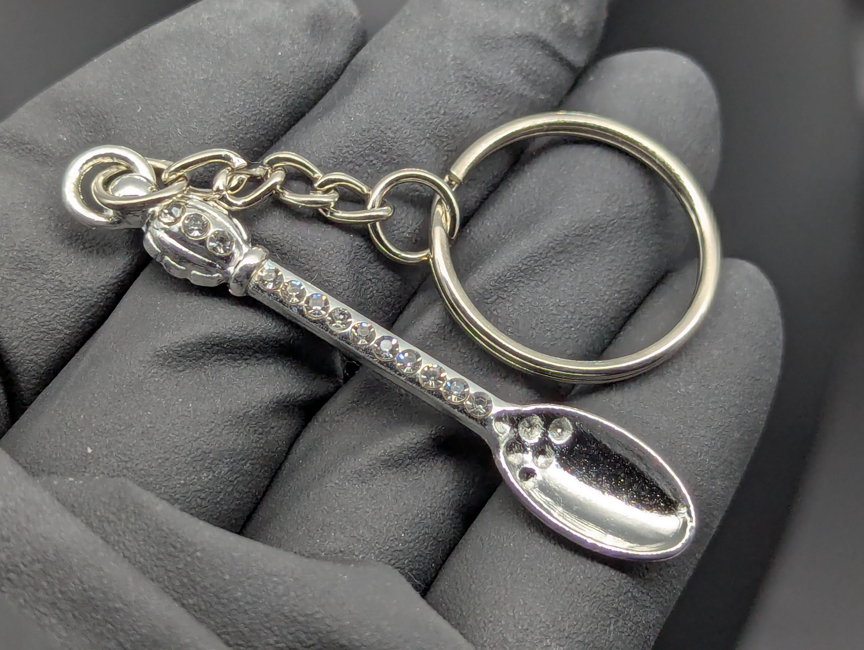 Silver Bling Mini Magic Powder Spoon Keyring