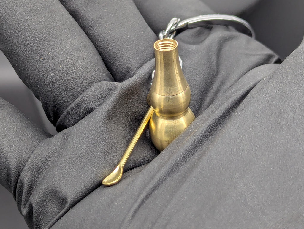 Brass Magic Spell Powder Ash Urn Mini Spoon & Screw Top Jar Amulet Keyring