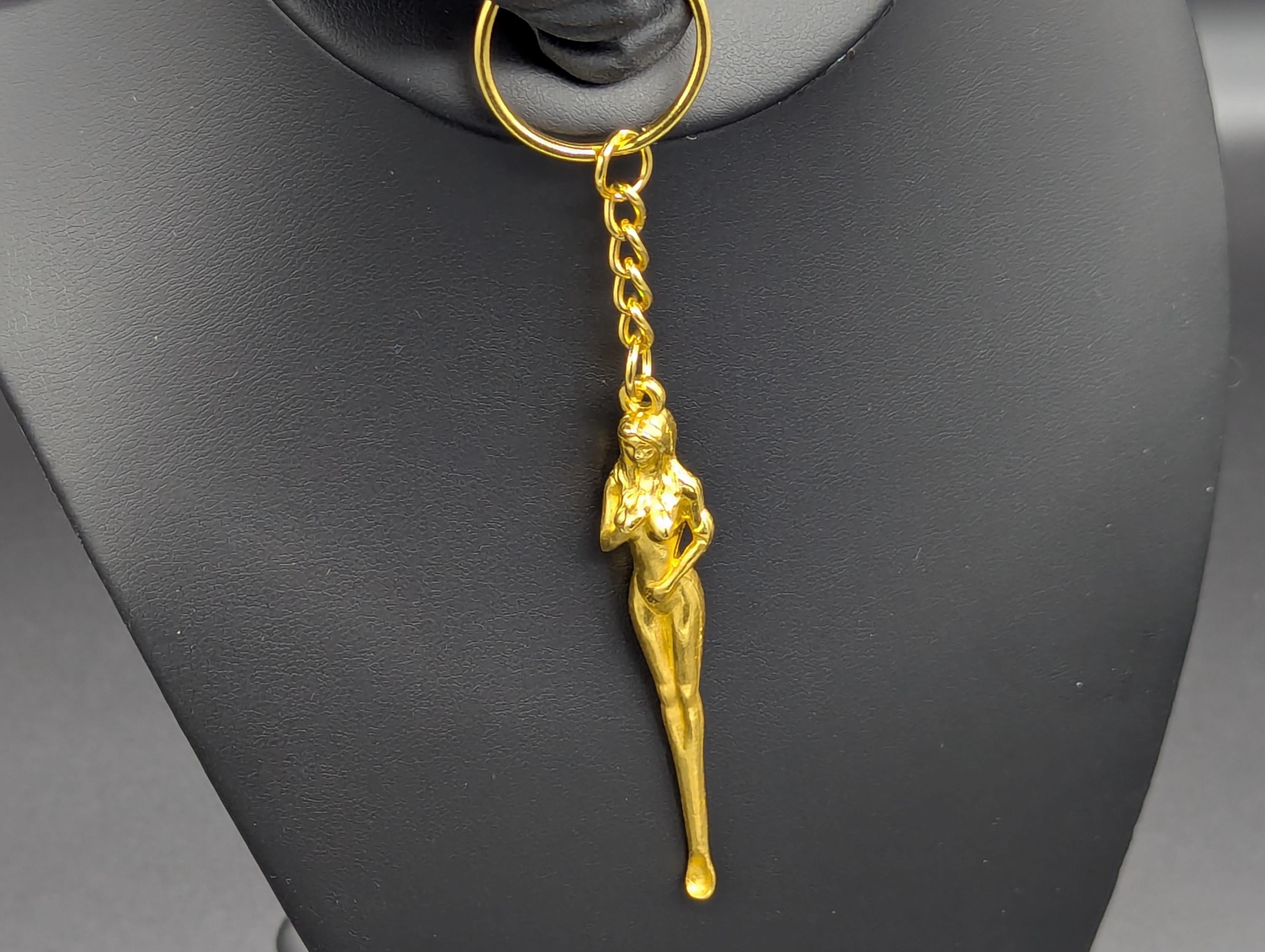 Gold Tone Retro Burlesque Risque Nudie Girl Spoon Keyring