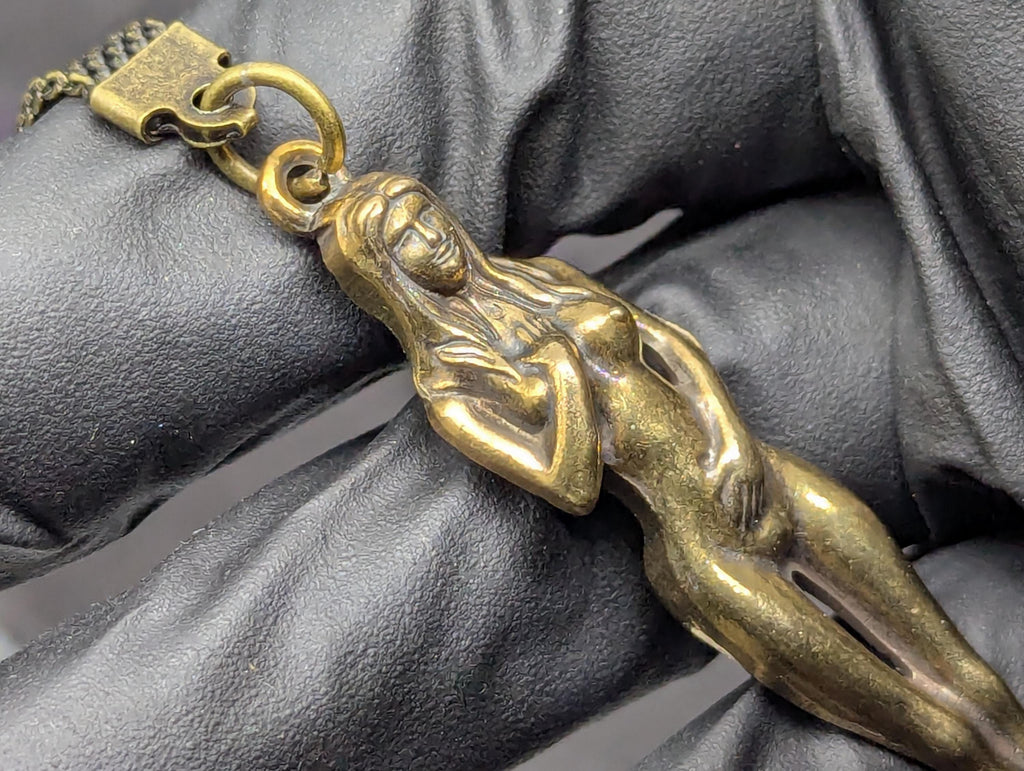 Antiqued Brass Rave EDC Girl Goddess Figurine Mini Spoon Keyring