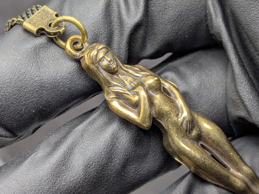 Antiqued Brass Rave EDC Girl Goddess Figurine Mini Spoon Keyring