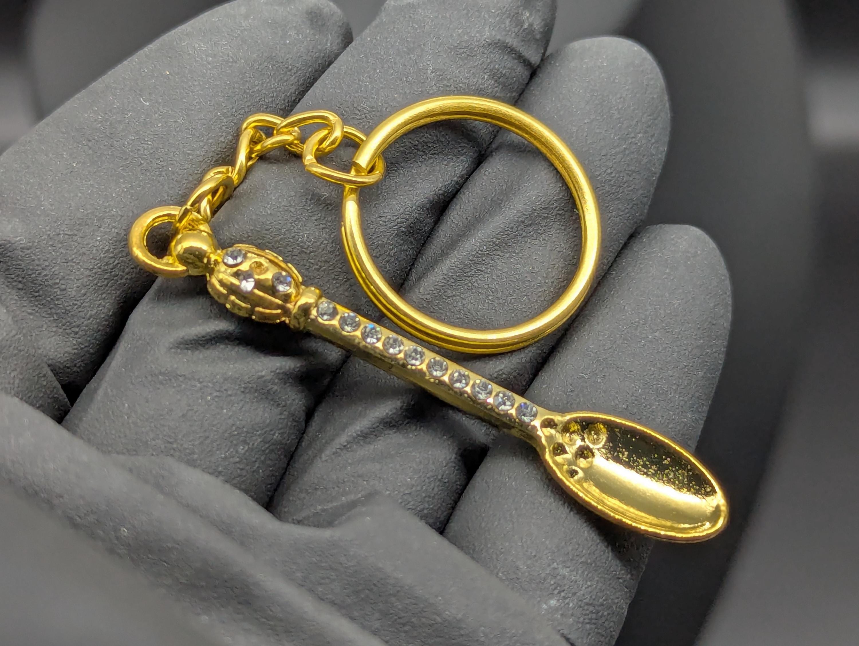 Gold Bling Mini Magic Powder Spoon Keyring