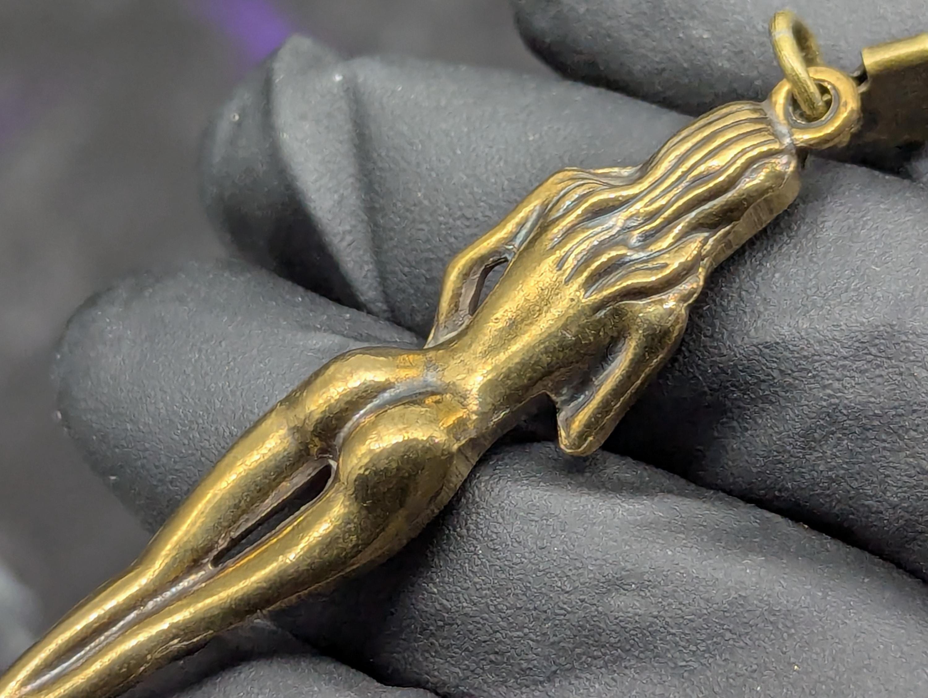 Antiqued Brass Rave EDC Girl Goddess Figurine Mini Spoon Keyring