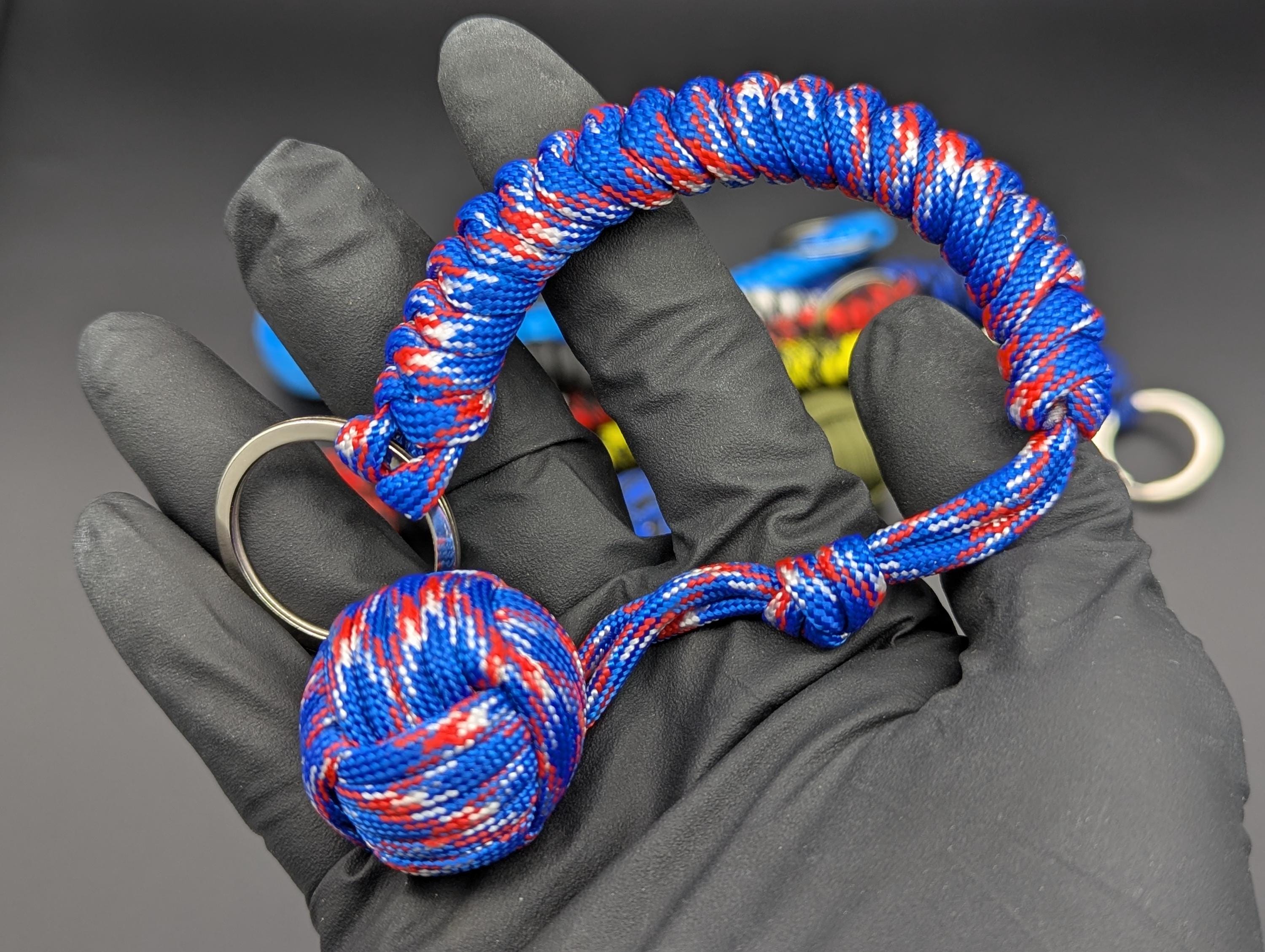 3 Oz Red White & Blue Paracord Monkey Fist Keyring