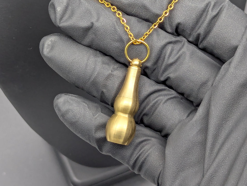 22" Gold Tone EDC Rave Screw Top Magic Ash Urn & Mini Spoon Necklace Combo