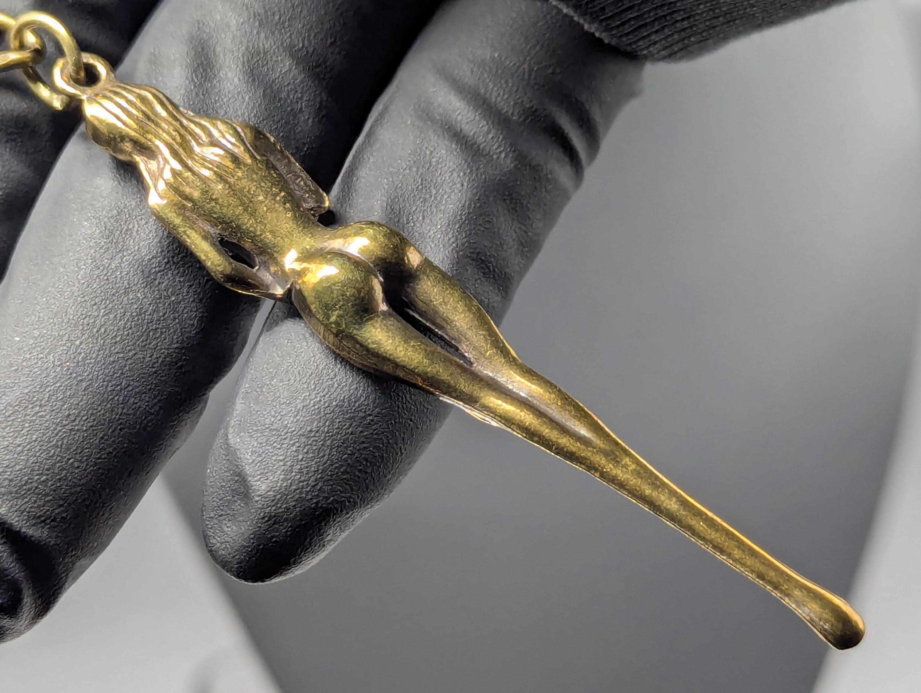 Antiqued Brass Retro Burlesque Risque Nudie Girl Spoon Keyring