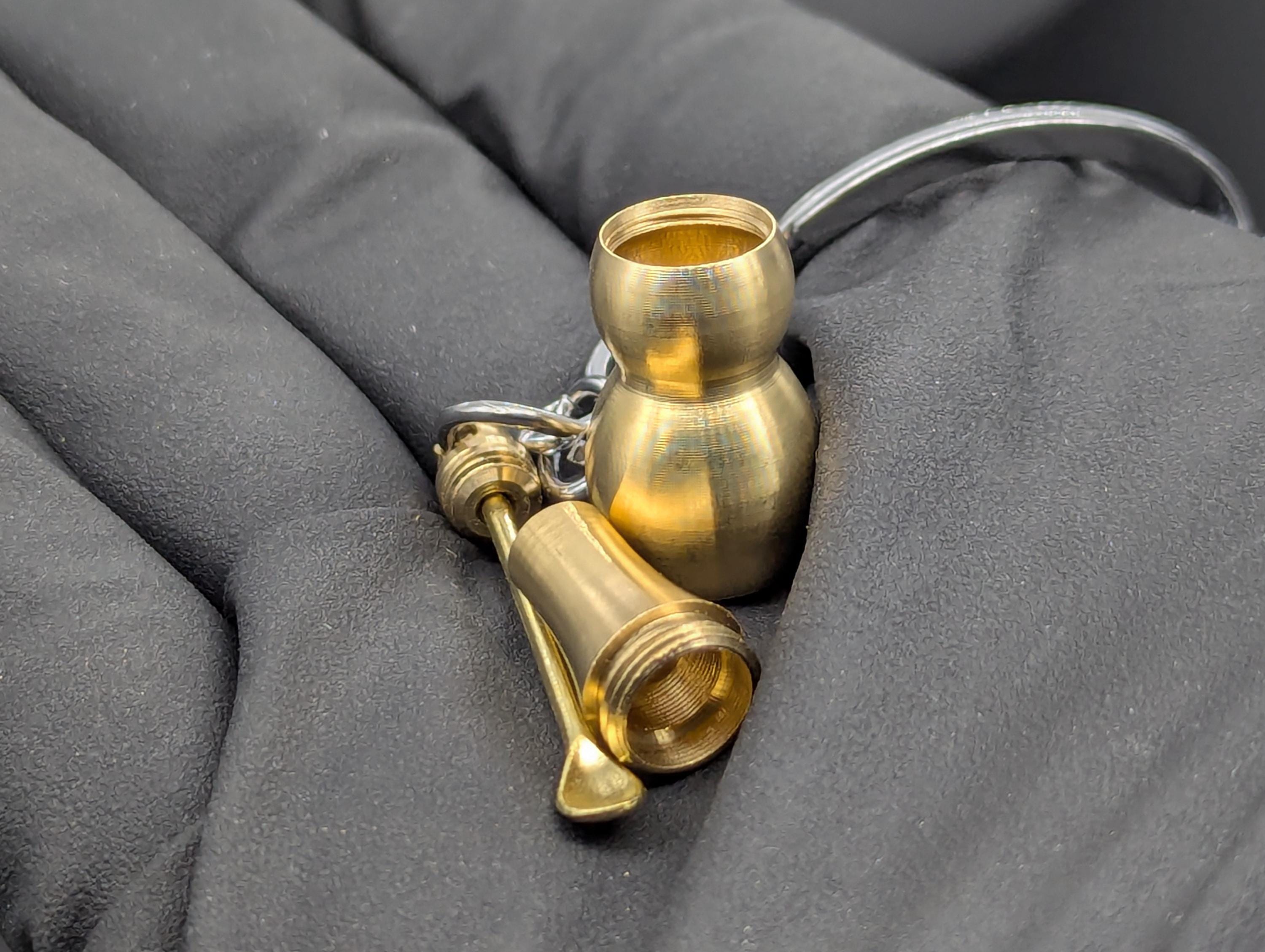 Brass Magic Spell Powder Ash Urn Mini Spoon & Screw Top Jar Amulet Keyring
